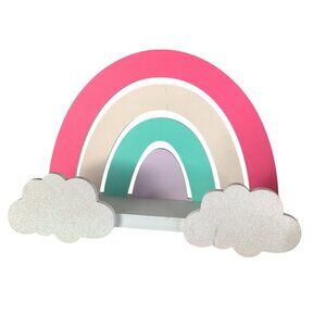 Hobby Lobby Rainbow Wall Decor Pastel Wood Glitter Cloud Nursery Room 19” x‎ 13”